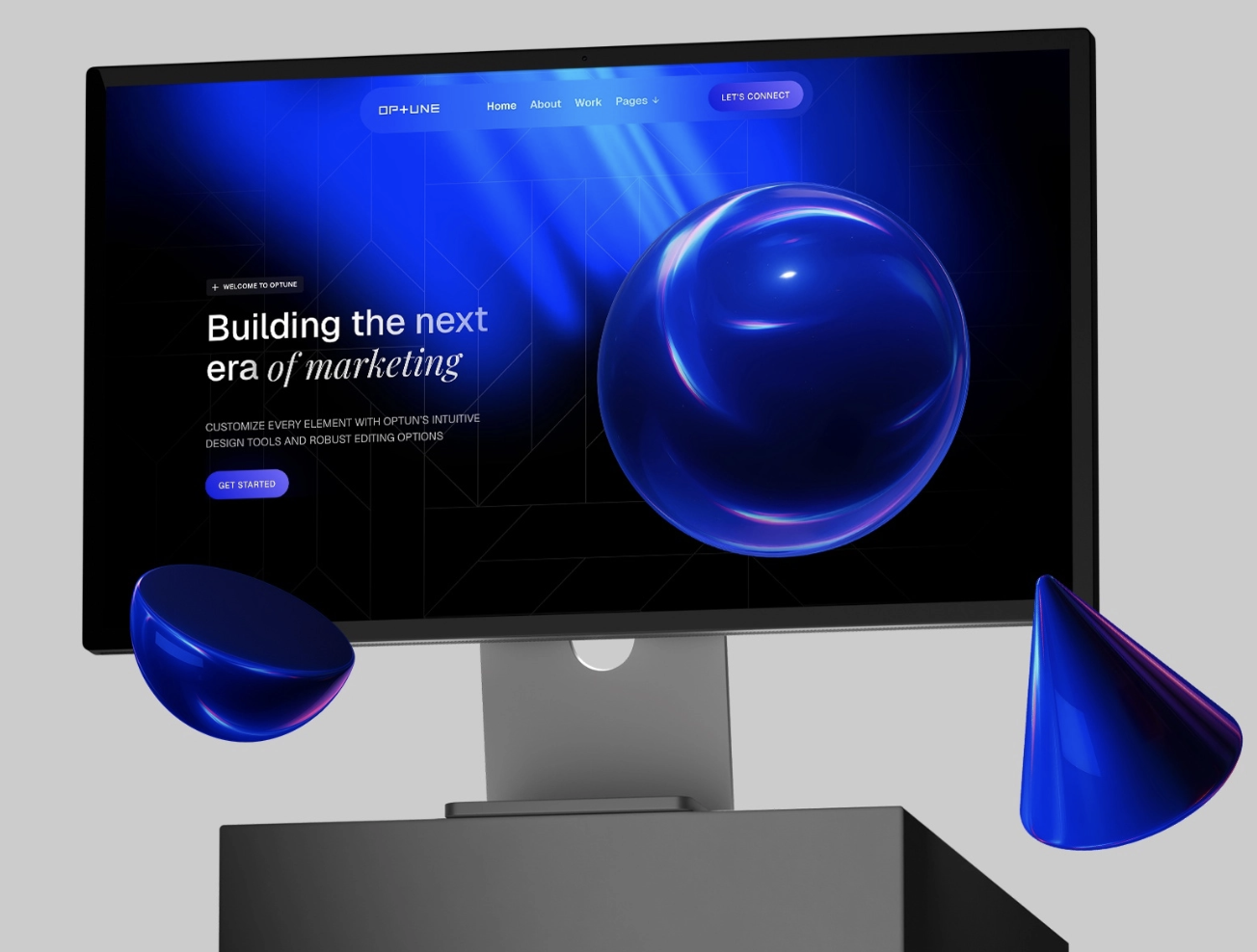 Projekt strony z abstrakcyjnymi formami 3D
